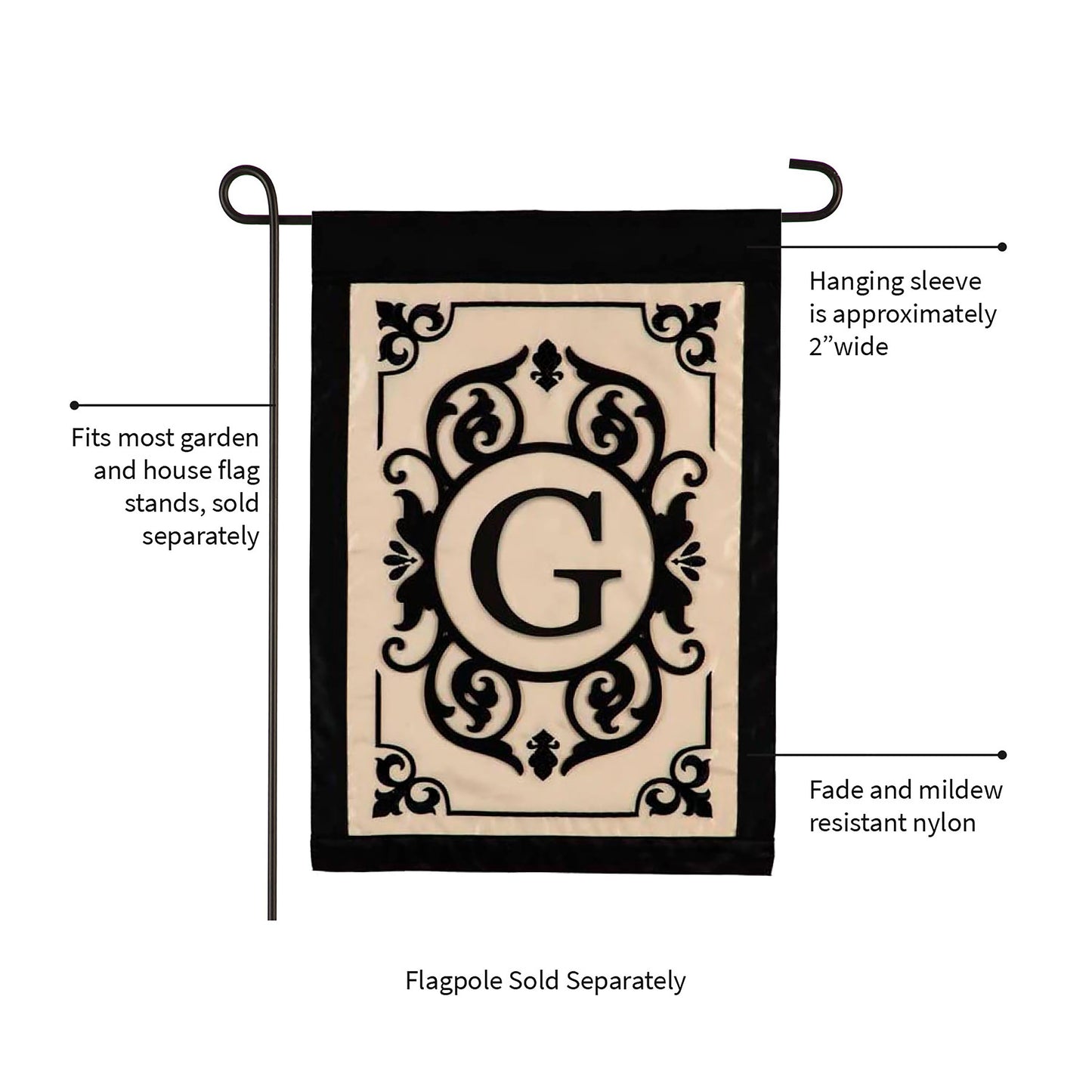 Cambridge Monogram Garden Applique Flag, Letter G - Tampa Home & Garden Store