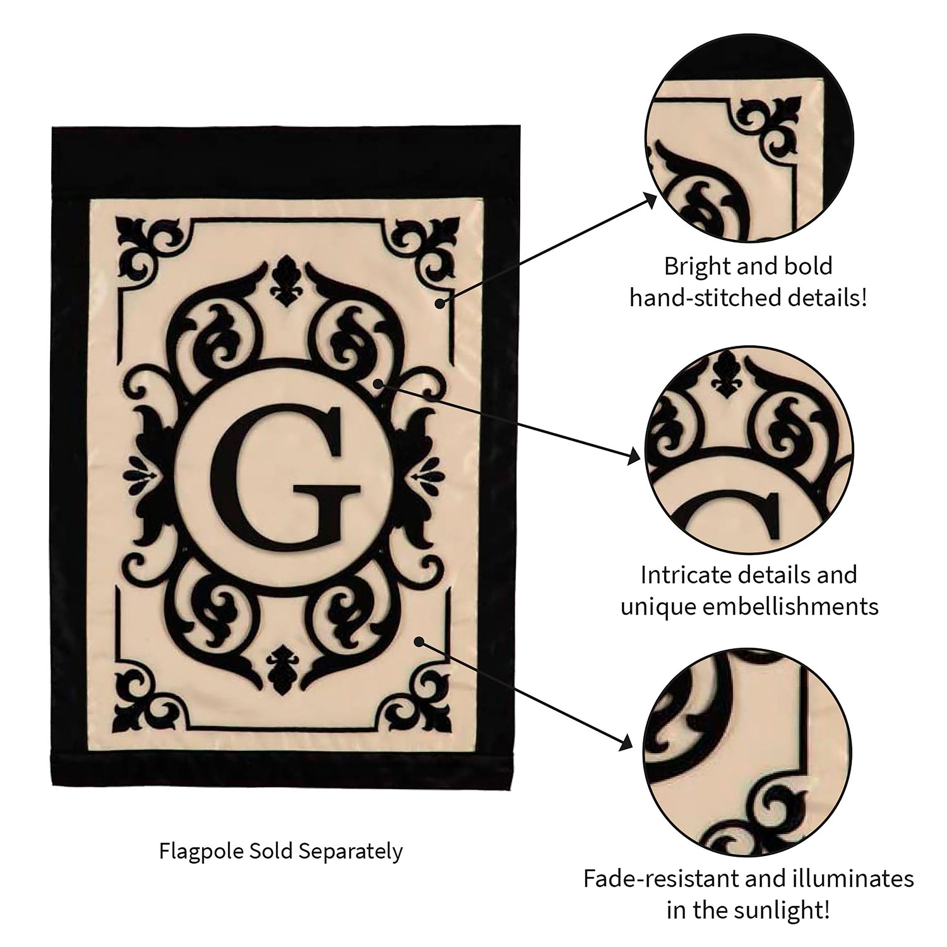 Cambridge Monogram Garden Applique Flag, Letter G - Tampa Home & Garden Store