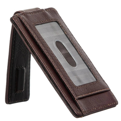 Cambridge Cartera delgada de cuero de grano completo con clip magnético para billetes – Diseño de bolsillo frontal RFID