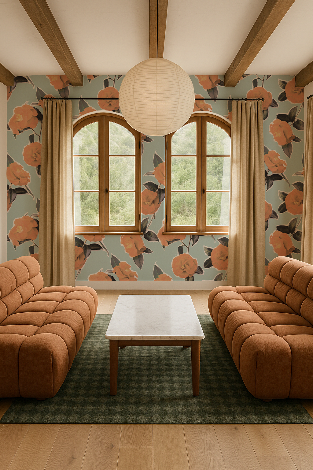 Camellia Wallpaper, light blue - Tampa Home & Garden Store