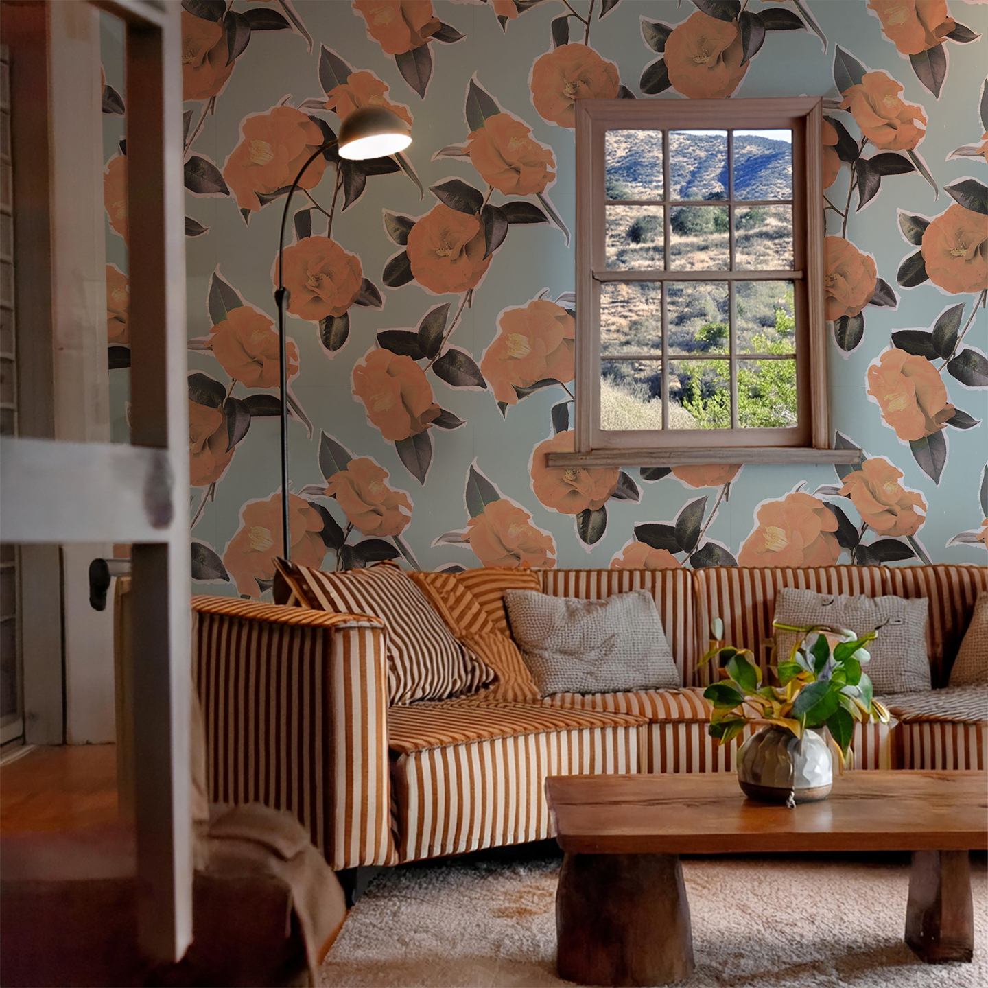 Camellia Wallpaper, light blue - Tampa Home & Garden Store