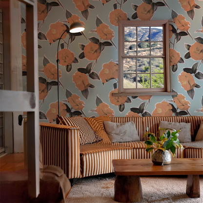 Camellia Wallpaper, light blue - Tampa Home & Garden Store