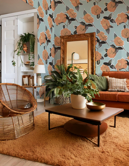 Camellia Wallpaper, light blue - Tampa Home & Garden Store