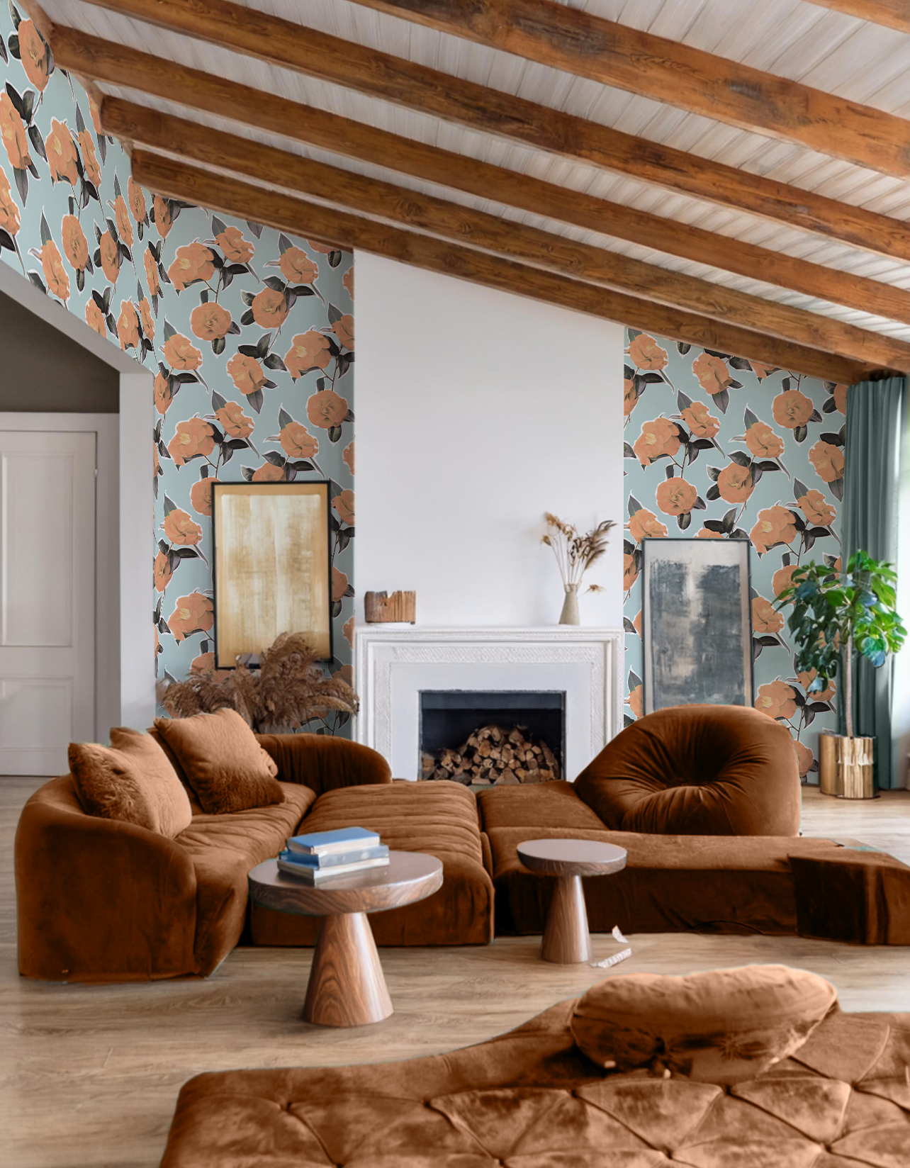 Camellia Wallpaper, light blue - Tampa Home & Garden Store