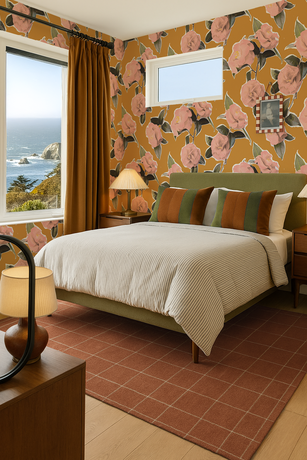 Camellia Wallpaper, mustard - Tampa Home & Garden Store