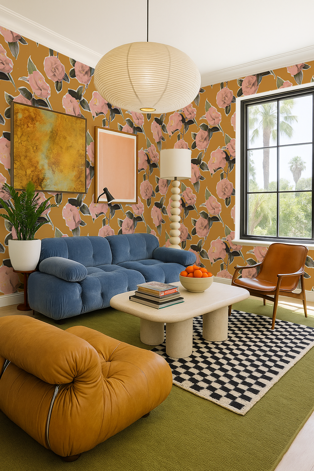 Camellia Wallpaper, mustard - Tampa Home & Garden Store