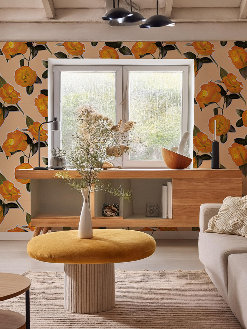 Camellia Wallpaper, peach - Tampa Home & Garden Store