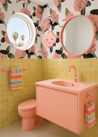 Camellia Wallpaper, white and coral - Tampa Home & Garden Store
