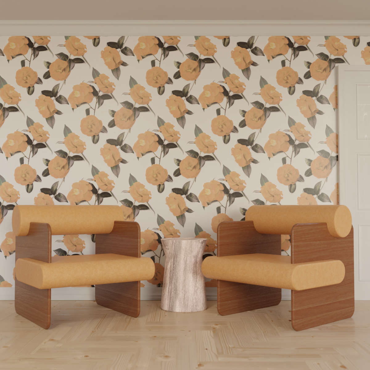 Camellia Wallpaper, white and orange - Tampa Home & Garden Store