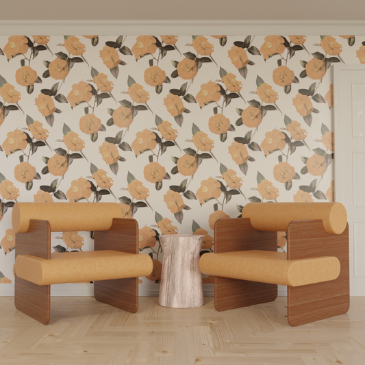 Camellia Wallpaper, white and orange - Tampa Home & Garden Store