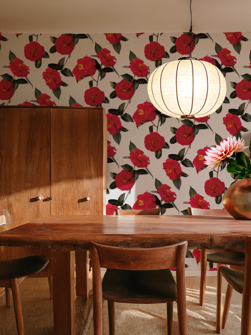 Camellia Wallpaper, white and red - Tampa Home & Garden Store