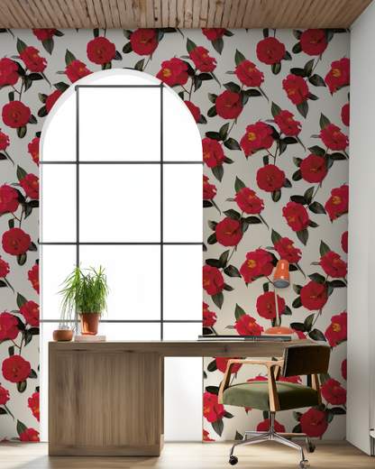 Camellia Wallpaper, white and red - Tampa Home & Garden Store
