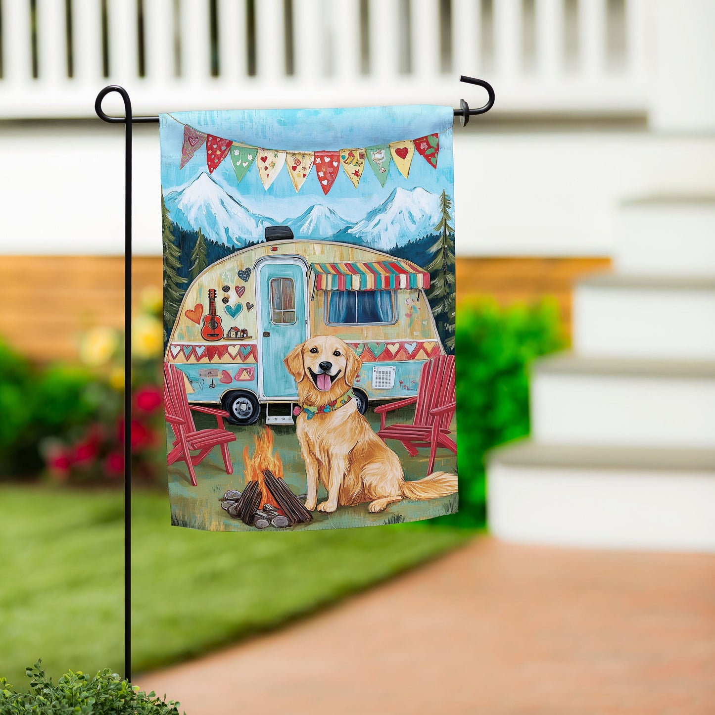 Camping Dog Suede Garden Flag - Tampa Home & Garden Store