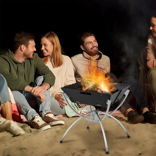 3-in-1 Camping Campfire Grill with Stainless Steel Grills Carrying Bag & Gloves-Silver - Tampa Home & Garden Store