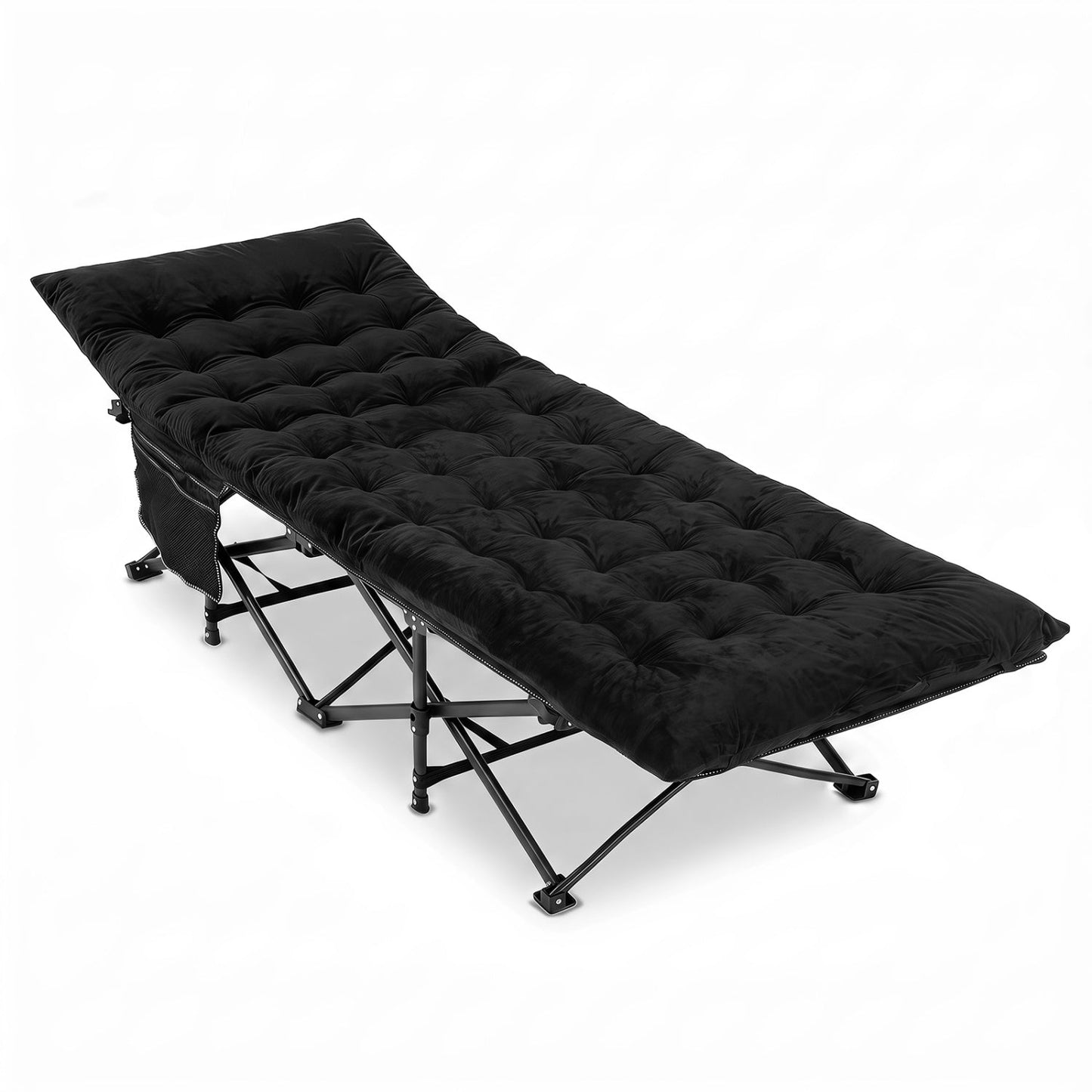 Camping cot for adults DirectDeals with black padded tufted mat on Tampa Home & Garden Store
