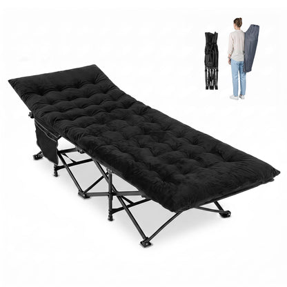 Camping Cot for Adults with Padded Mat by DirectDeals, black foldable steel frame, carry bag on Tampa Home & Garden Store