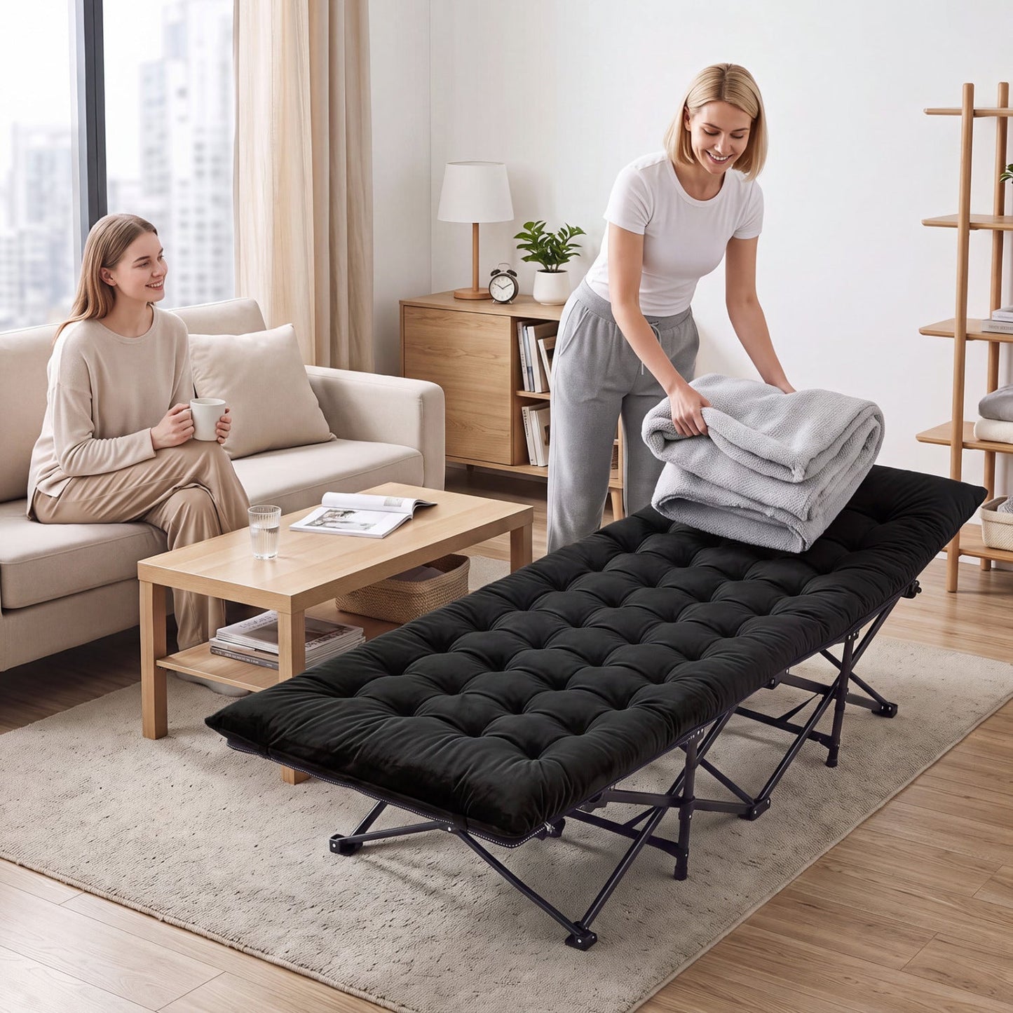 Camping cot for adults with padded mat, black folding frame, DirectDeals on Tampa Home & Garden Store