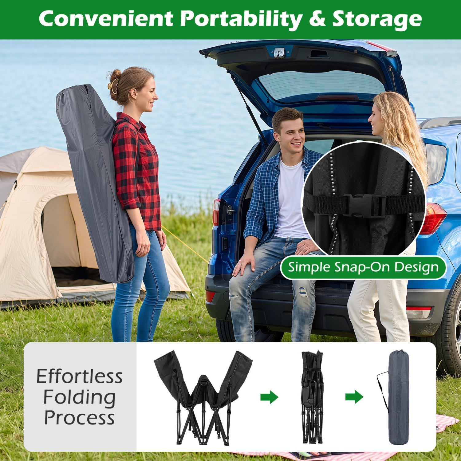 Camping cot for adults DirectDeals with padded mat and carrying bag, black foldable design on Tampa Home & Garden Store
