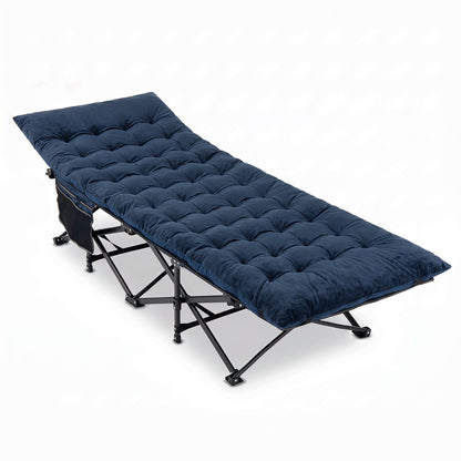 Camping cot for adults by DirectDeals with padded blue mat and foldable metal frame on Tampa Home & Garden Store