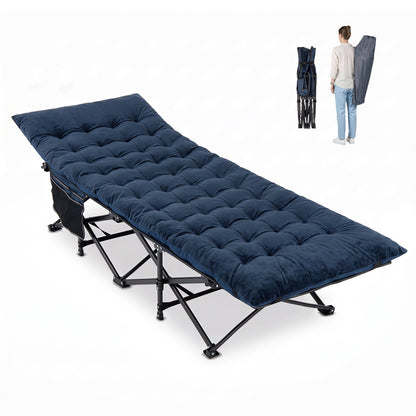 Camping cot for adults by DirectDeals with navy padded mat and carrying bag on Tampa Home & Garden Store