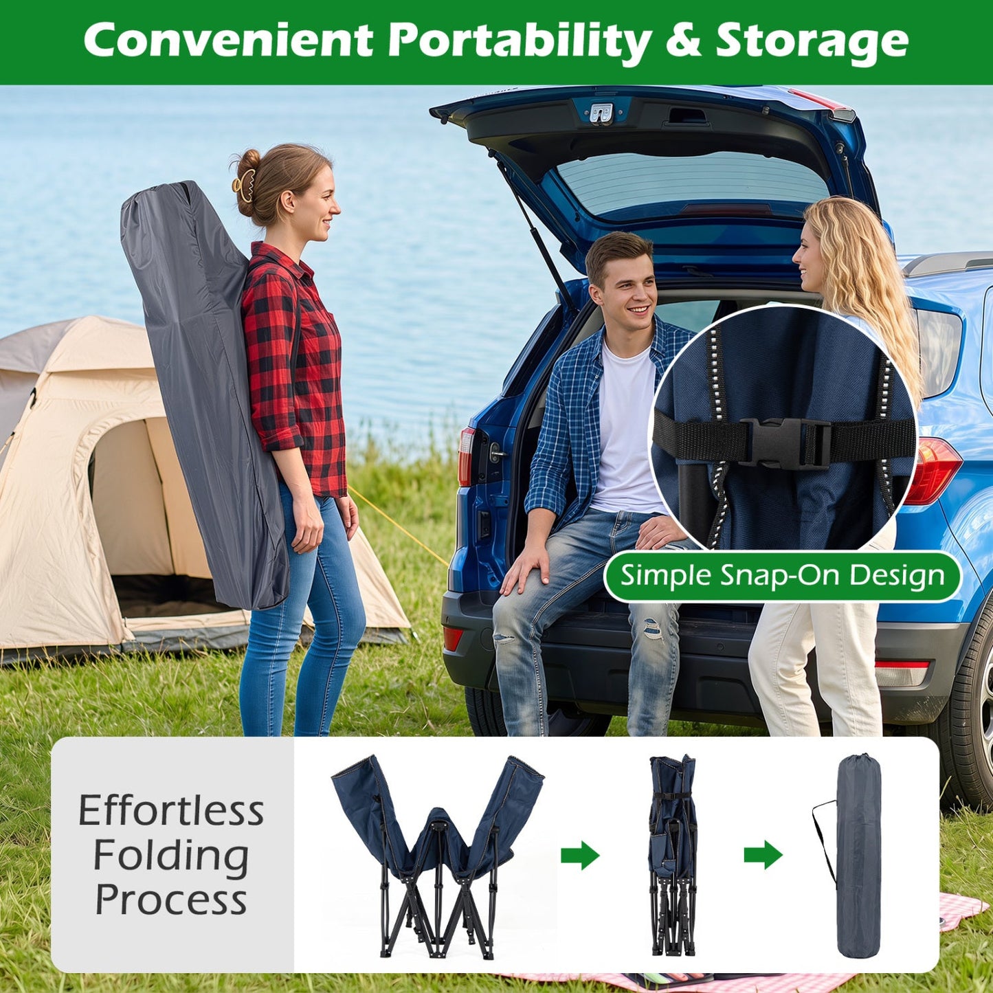 Camping Cot for Adults with Padded Mat and Carrying Bag DirectDeals, shown near tent and SUV on Tampa Home & Garden Store