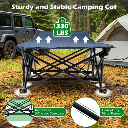 DirectDeals camping cot for adults with padded blue surface and sturdy metal frame, 330 lbs on Tampa Home & Garden Store