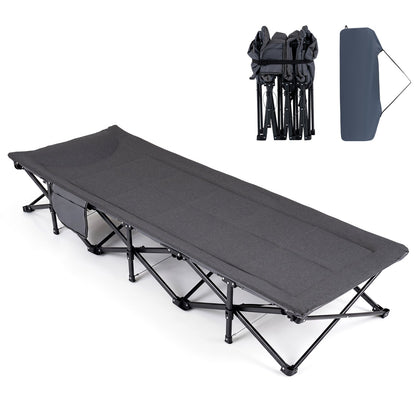 Camping Cot DirectDeals gray with padded pillow, storage pouch, foldable metal frame on Tampa Home & Garden Store
