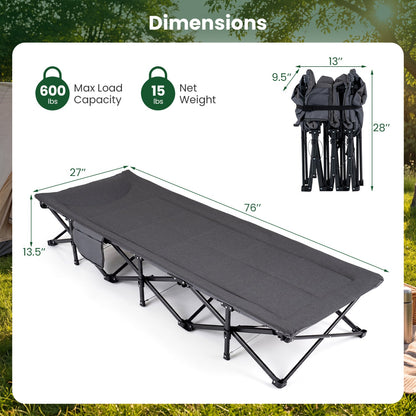 Camping Cot DirectDeals gray with padded pillow and storage pouch 76in long on Tampa Home & Garden Store