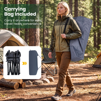 Camping cot DirectDeals gray with padded pillow and storage pouch carried outdoors in woods on Tampa Home & Garden Store