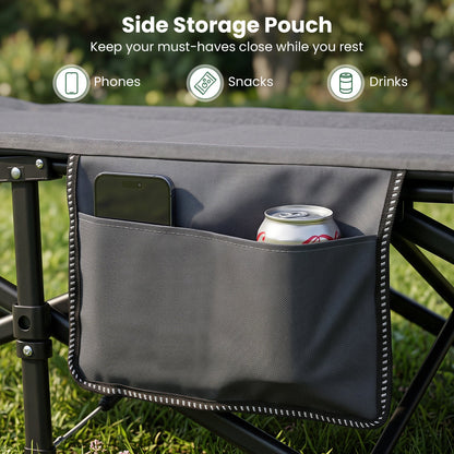 Camping Cot with padded pillow and gray side storage pouch; phone and can pocket on Tampa Home & Garden Store
