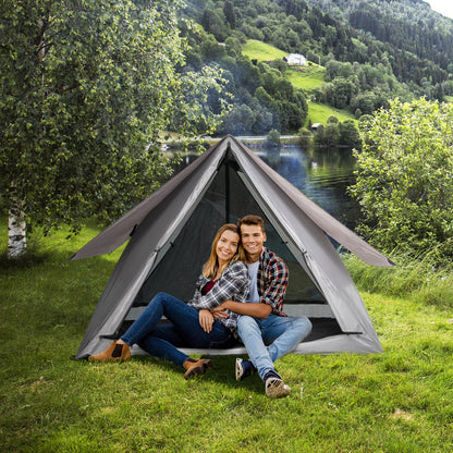 GemGear pop-up tent for 2-3, gray with rainfly; couple at entrance by lake on Tampa Home & Garden Store