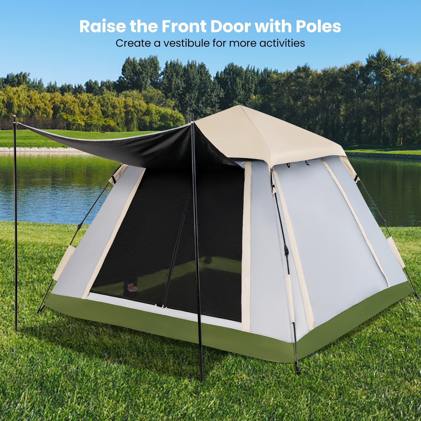 GemGear 2-4 Person Instant Pop-up Camping Tent with Removable Rainfly beige-gray near lake on Tampa Home & Garden Store