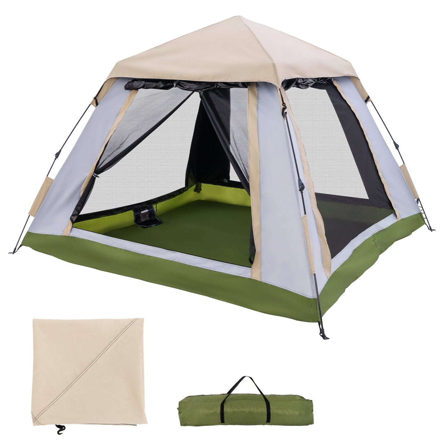 GemGear 2-4 Person Instant Pop-up Camping Tent with Removable Rainfly beige/gray, green floor on Tampa Home & Garden Store