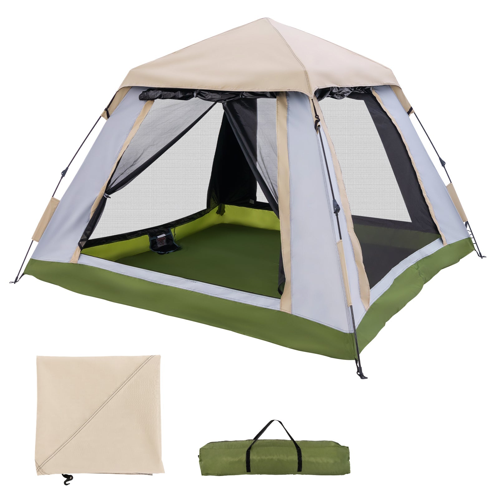 GemGear 2-4 Person Instant Pop-up Camping Tent with Removable Rainfly beige/gray, green floor on Tampa Home & Garden Store