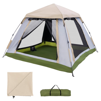 GemGear 2-4 Person Instant Pop-up Camping Tent with Removable Rainfly beige/gray, green floor on Tampa Home & Garden Store