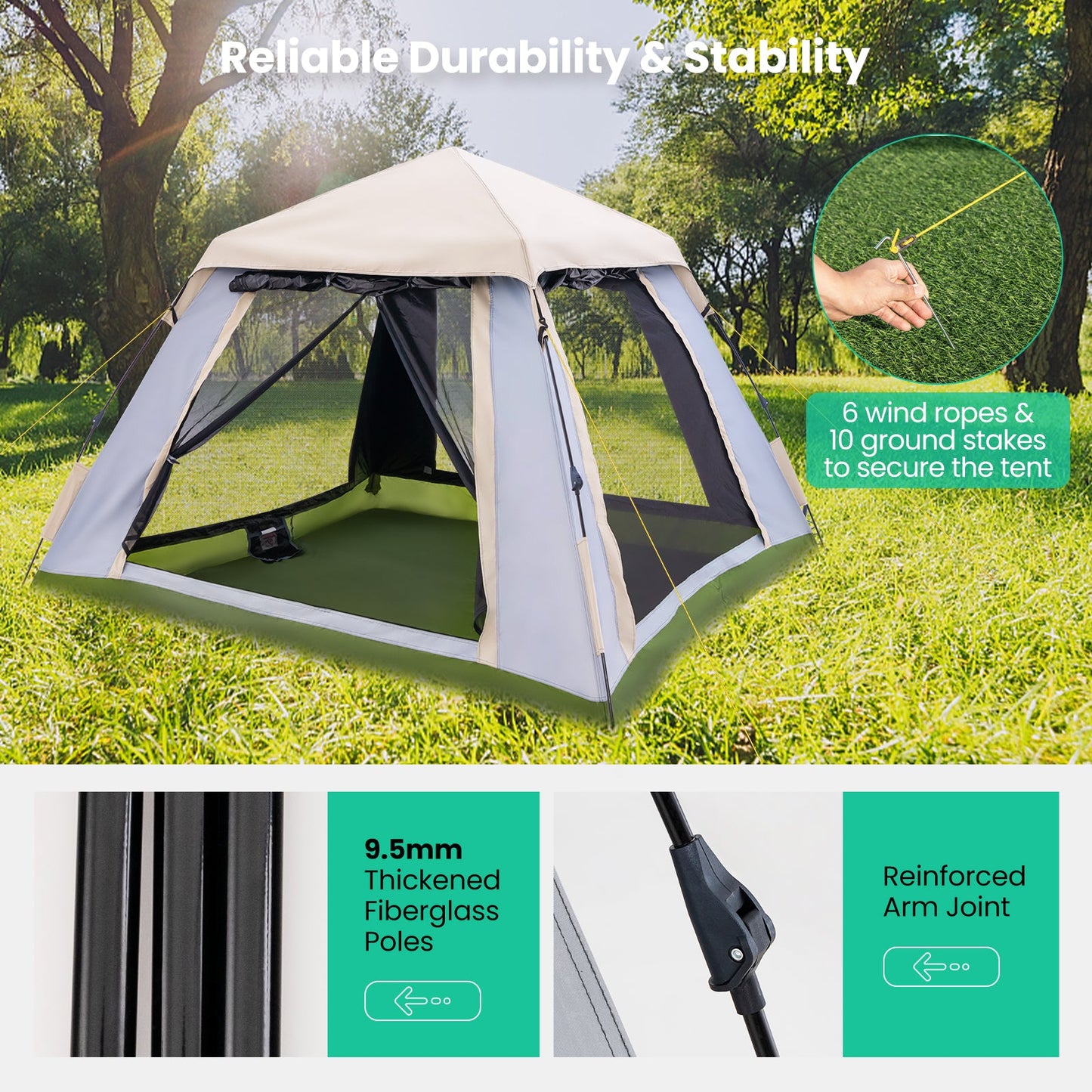 GemGear 2-4 Person Instant Pop-Up Camping Tent with Removable Rainfly beige floor on Tampa Home & Garden Store