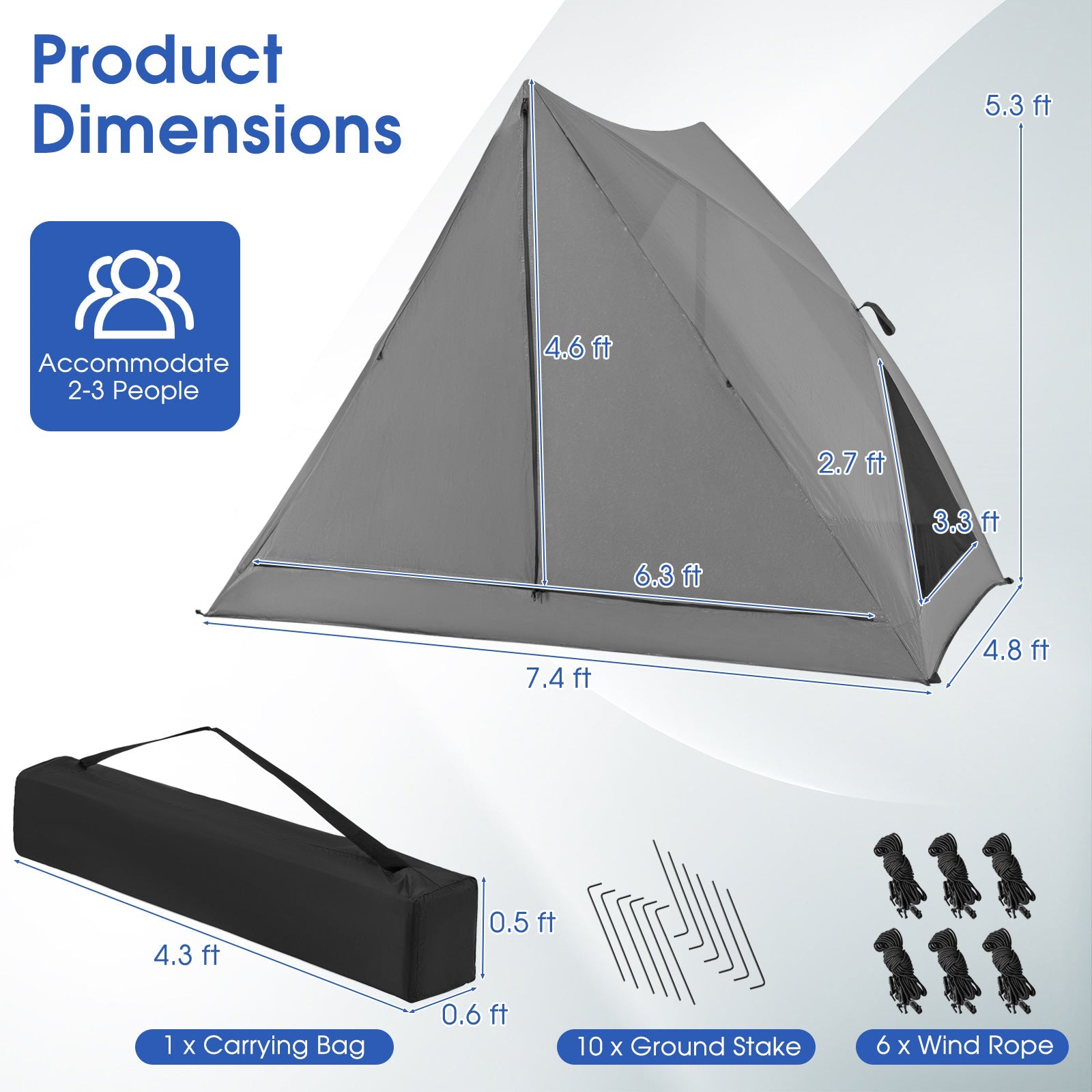 Pop-up camping tent GemGear gray for 2-3 people with carry bag and rainfly on Tampa Home & Garden Store