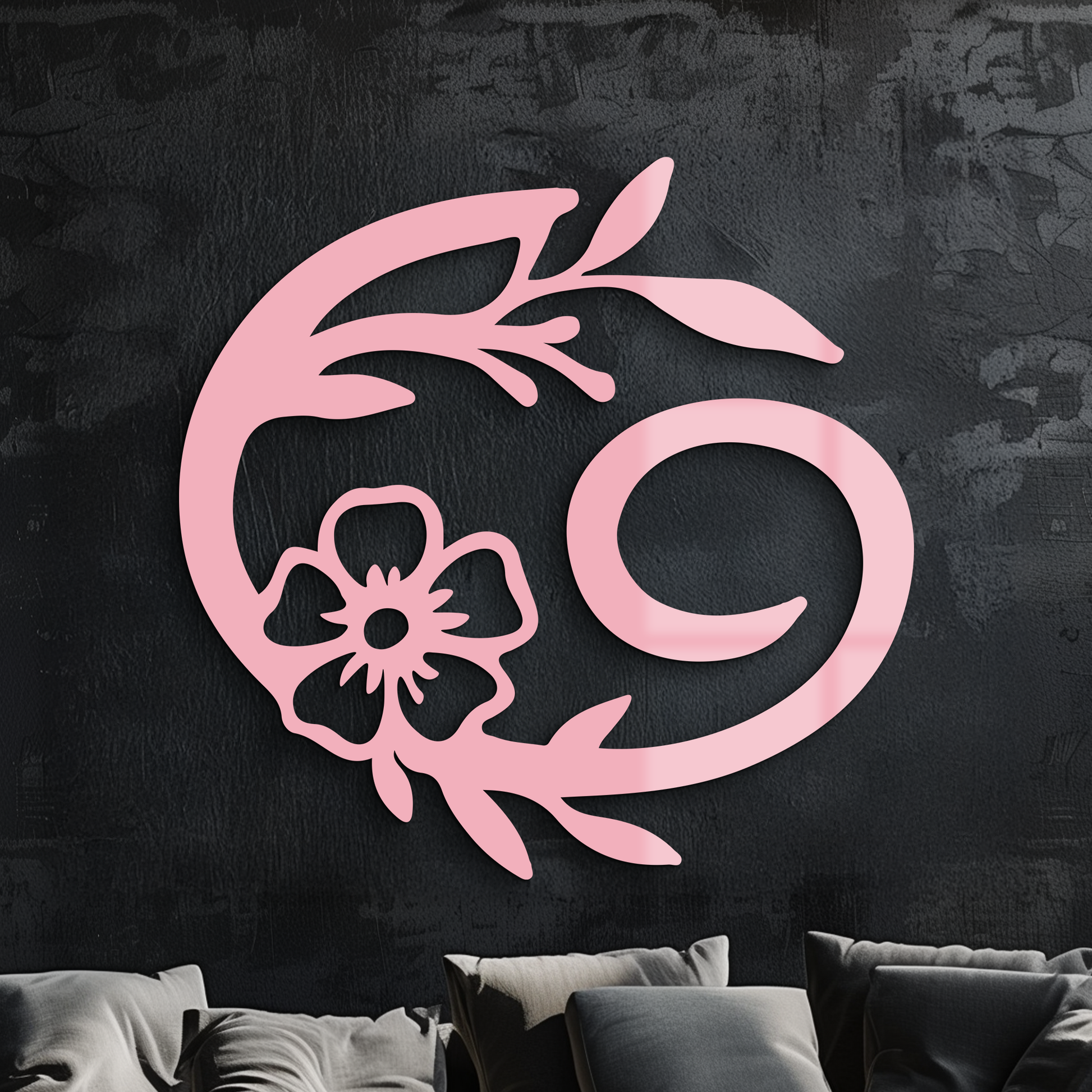 Cancer Zodiac Symbol Metal Wall Art – Floral Astrology Home Decor - KAFGP078 - Tampa Home & Garden Store