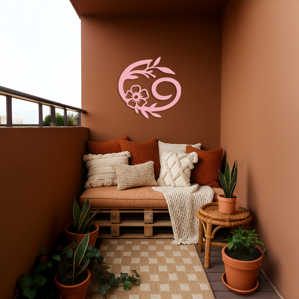Cancer Zodiac Symbol Metal Wall Art – Floral Astrology Home Decor - KAFGP078 - Tampa Home & Garden Store