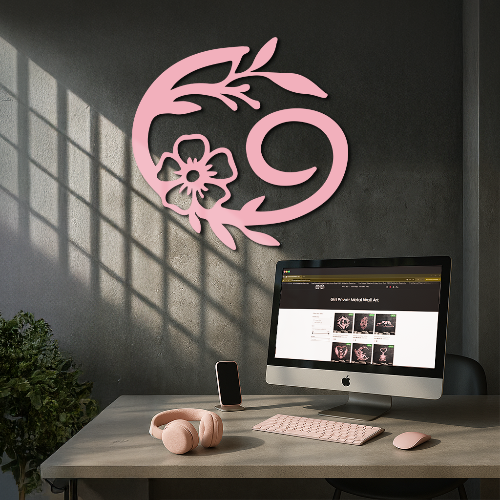 Cancer Zodiac Symbol Metal Wall Art – Floral Astrology Home Decor - KAFGP078 - Tampa Home & Garden Store