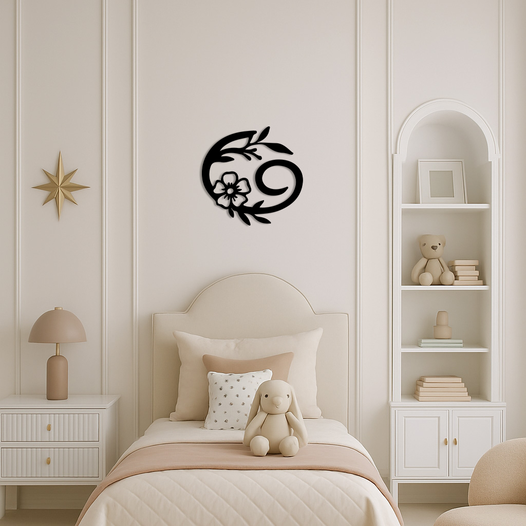 Cancer Zodiac Symbol Metal Wall Art – Floral Astrology Home Decor - KAFGP078 - Tampa Home & Garden Store