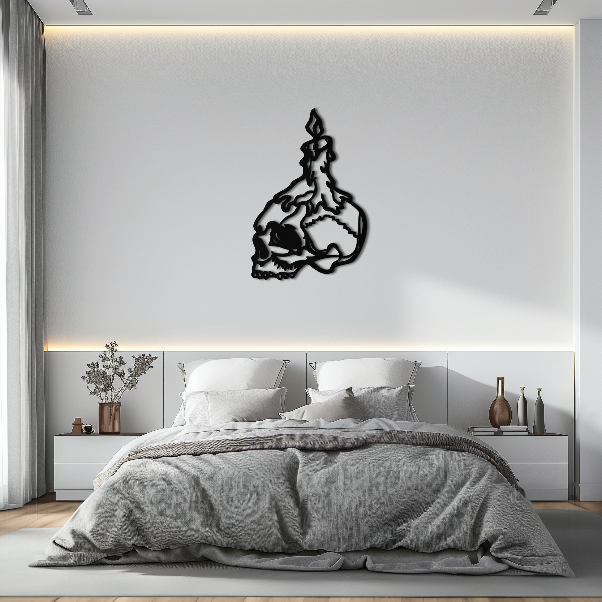 Candle on Skull Gothic Style Metal Wall Art – Dark Themed Home Decor - KAF643 - Tampa Home & Garden Store