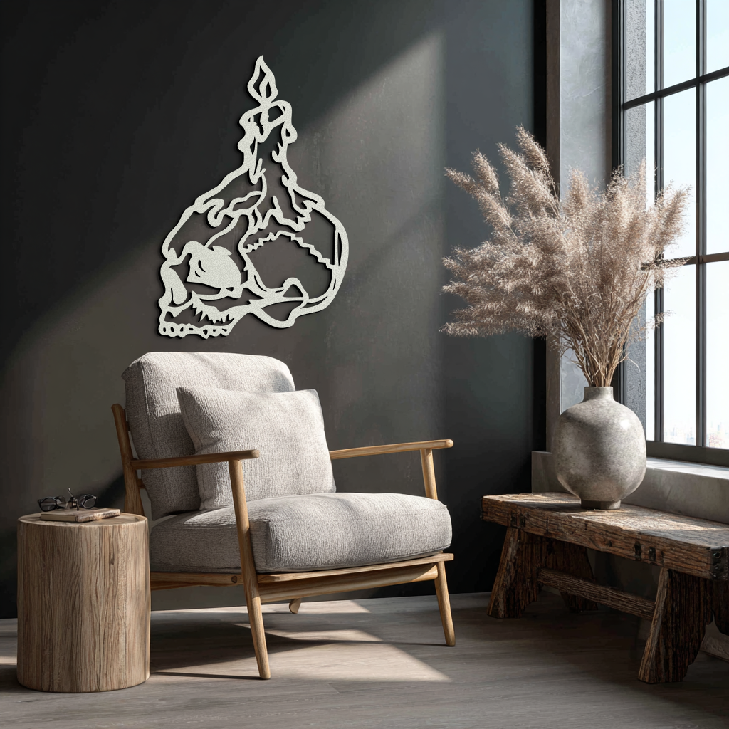 Candle on Skull Gothic Style Metal Wall Art – Dark Themed Home Decor - KAF643 - Tampa Home & Garden Store
