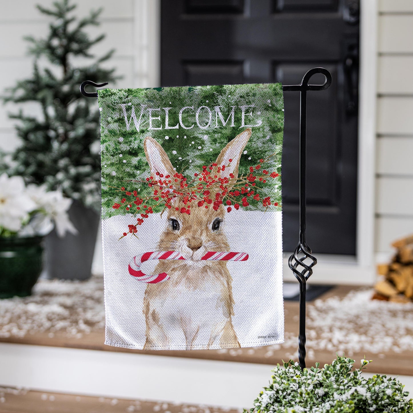 Candy Cane Rabbit Burlap Garden Flag - Tampa Home & Garden Store