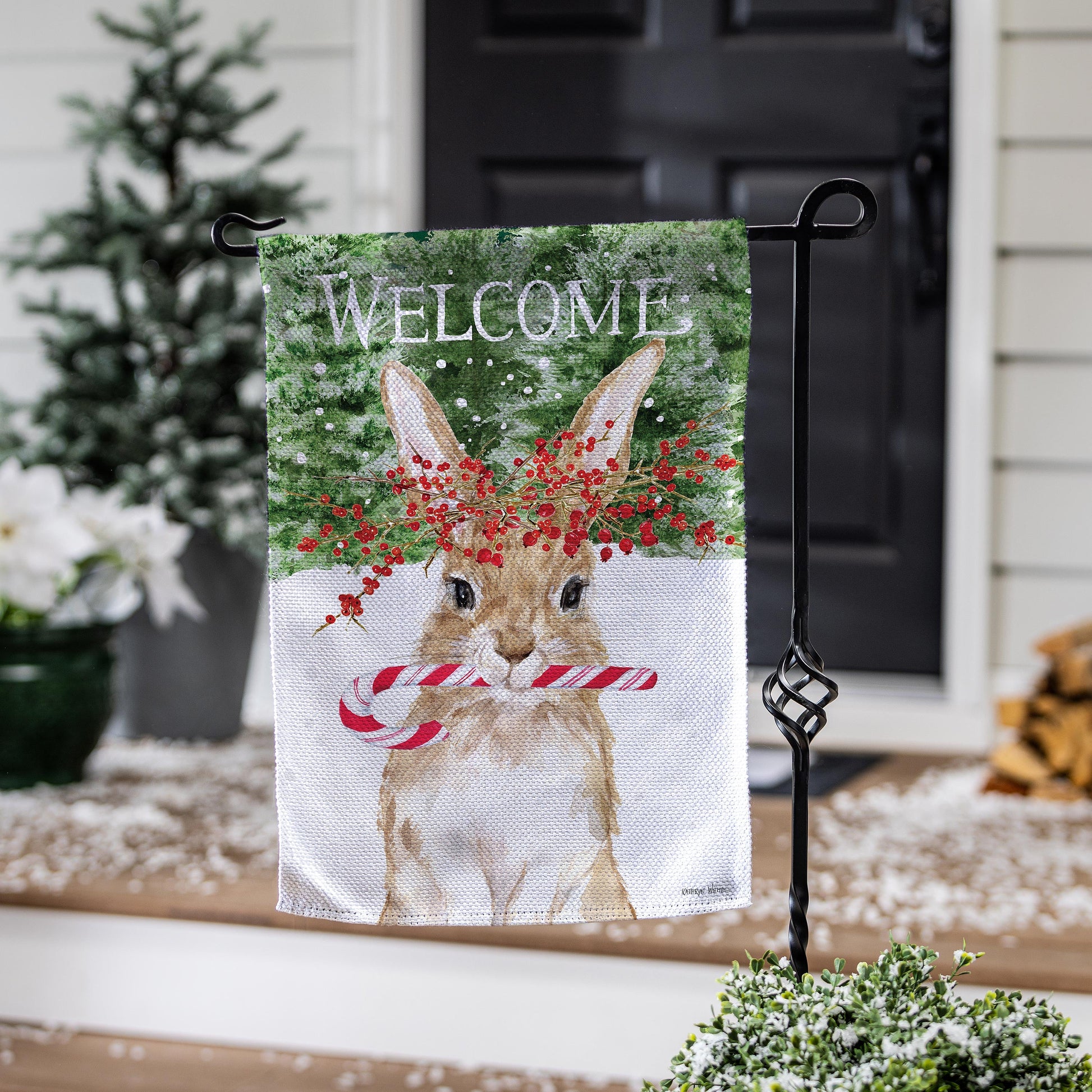 Candy Cane Rabbit Burlap Garden Flag - Tampa Home & Garden Store