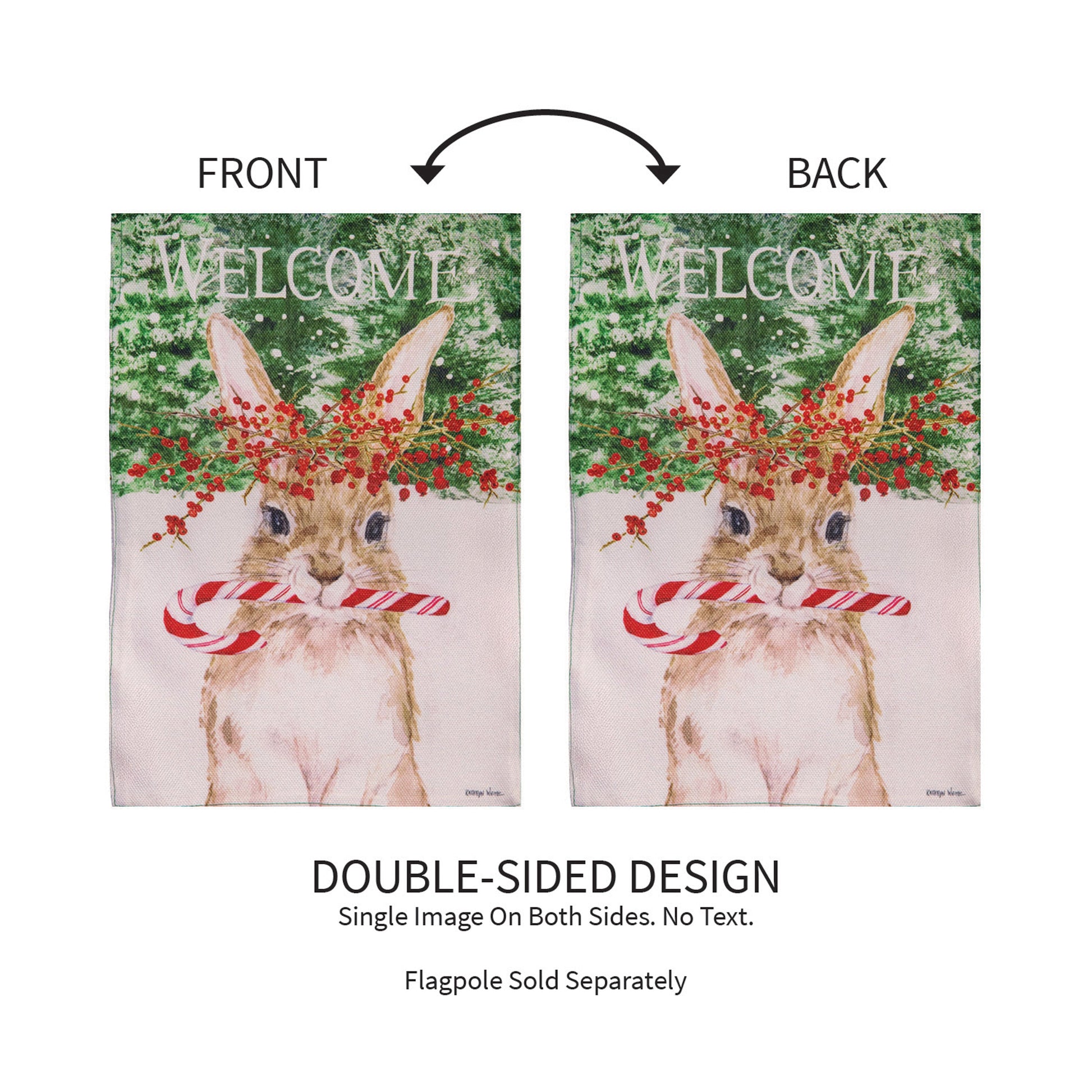 Candy Cane Rabbit Burlap Garden Flag - Tampa Home & Garden Store
