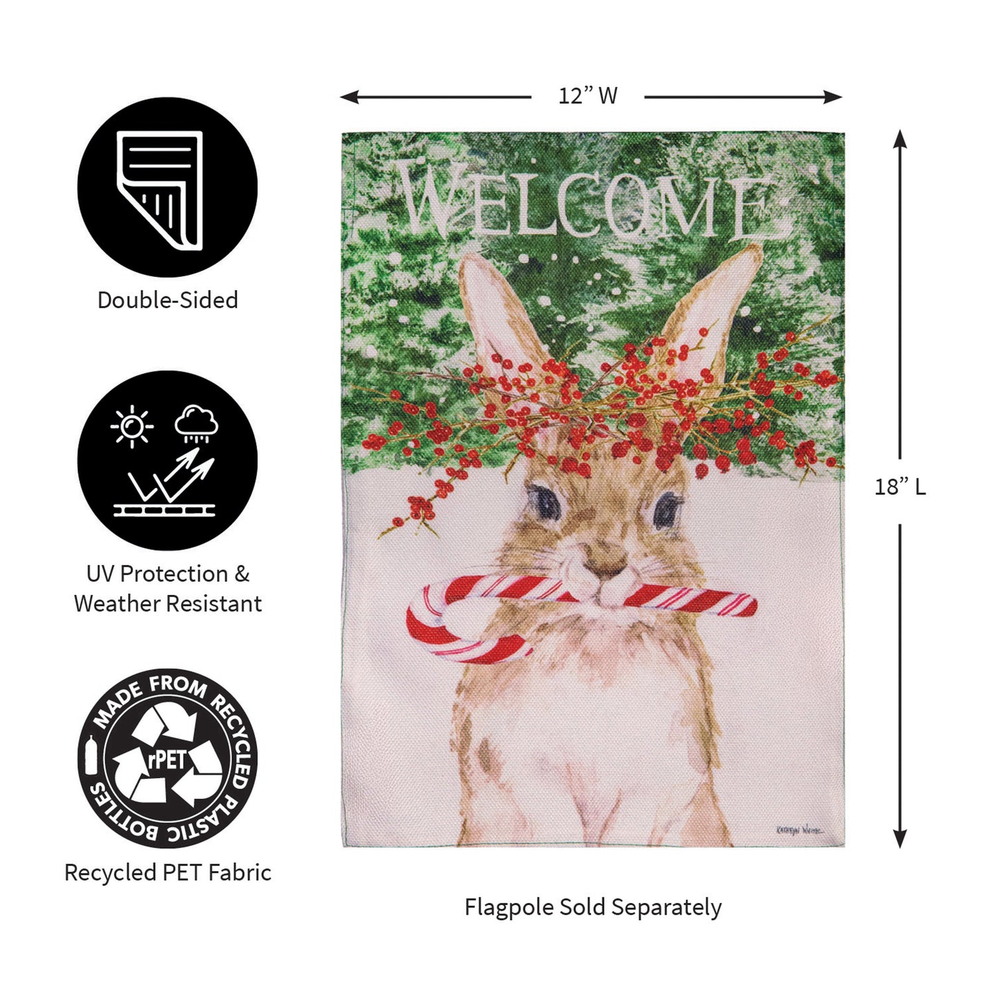 Candy Cane Rabbit Burlap Garden Flag - Tampa Home & Garden Store