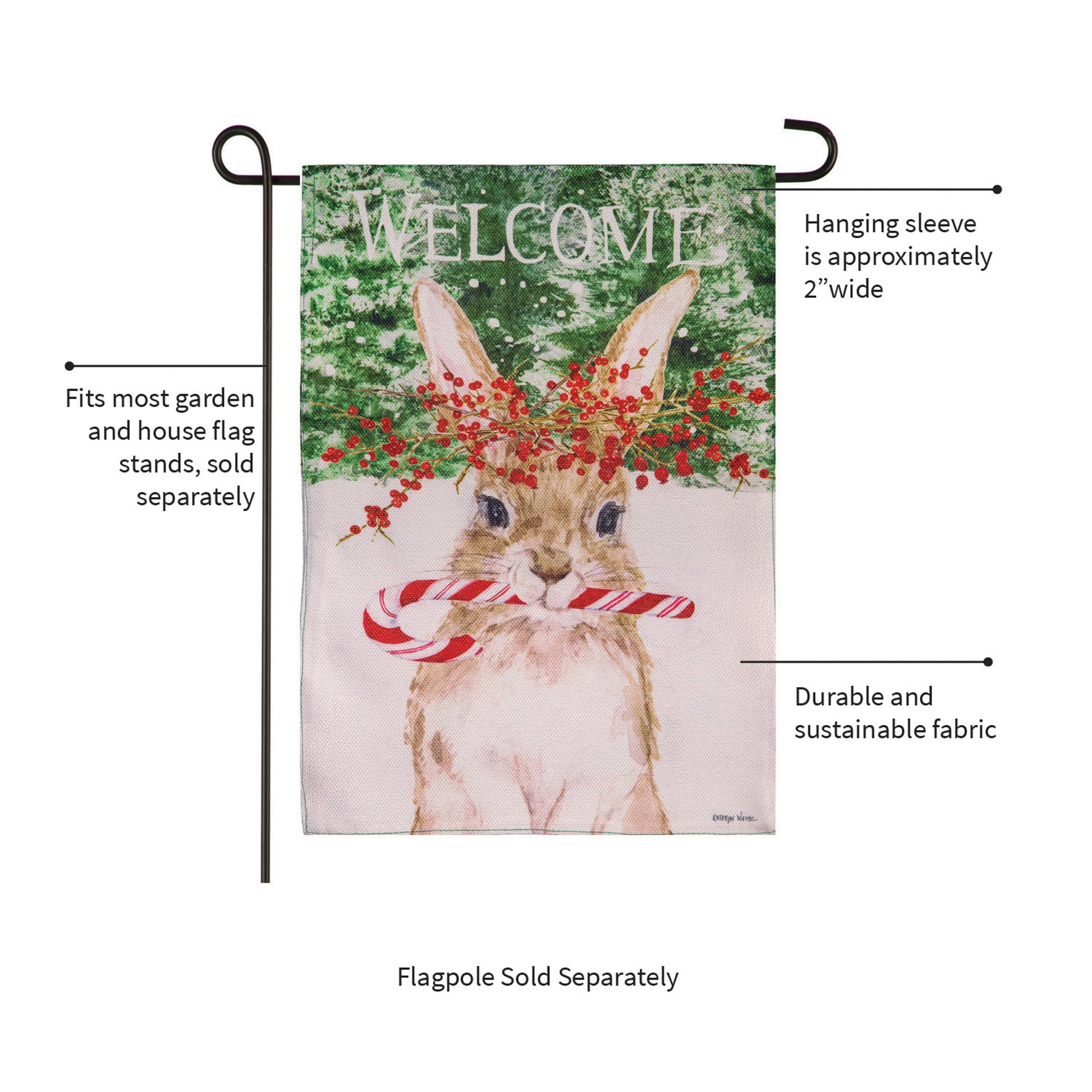 Candy Cane Rabbit Burlap Garden Flag - Tampa Home & Garden Store