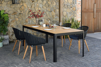 Portals Dark 4-Seater Carver Rectangular Dining Set with wood tabletop and black chairs on Tampa Home & Garden Store