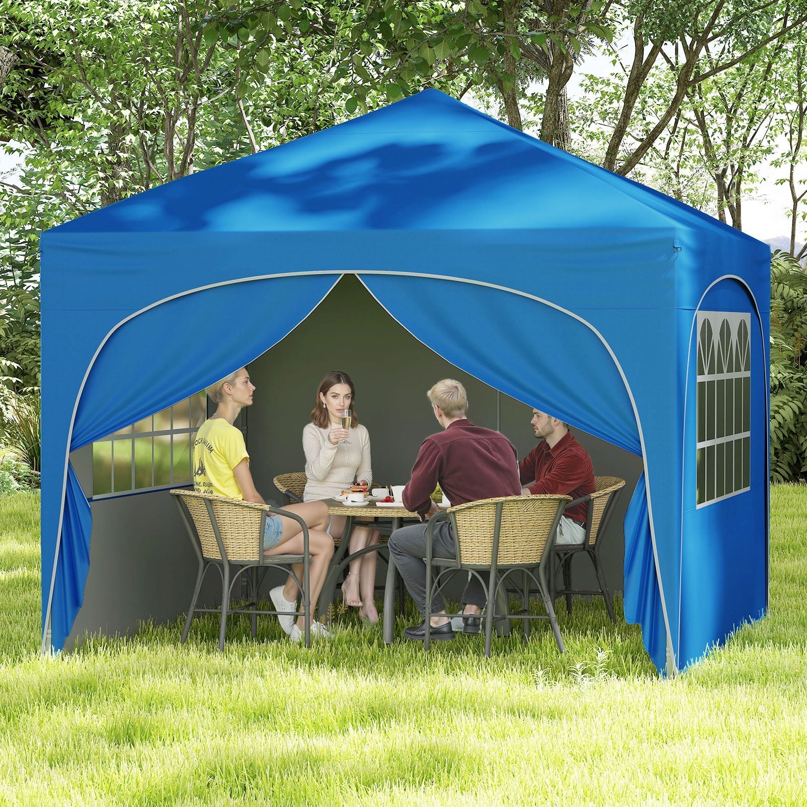 10 x 10 ft GemGear blue pop up canopy tent with 4 removable sidewalls, outdoor party shelter on Tampa Home & Garden Store